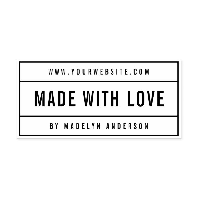 Modern Bordered Bold Name Website Made With Love Self-inking Stamp (Design)