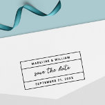 Modern Bordered Stylish Script Save the Date Self-inking Stamp<br><div class="desc">Modern Bordered Stylish Script Save the Date Self Inking Rubber Stamp that is easy to personalize. Personalize it by replacing the placeholder text with your names and date. For more options such as to change the font and it's size click the "Customize it" button. *Please note that the Zazzle Watermark...</div>