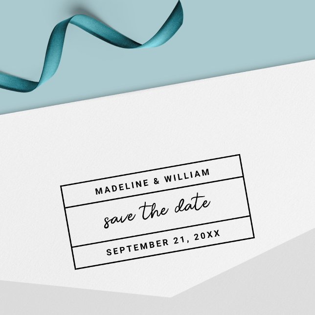 Modern Bordered Stylish Script Save the Date Self-inking Stamp (Creator Uploaded)