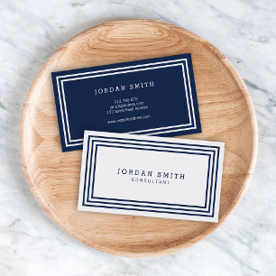 Modern Borders Dual Color White and Navy Blue Business Card