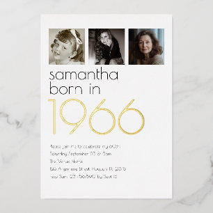 Modern Born in 1966 4 Photos 60th Birthday Party Foil Invitation
