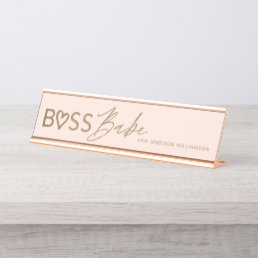 Modern Boss Babe Stylish Blush Pink &amp; Gold Desk Name Plate