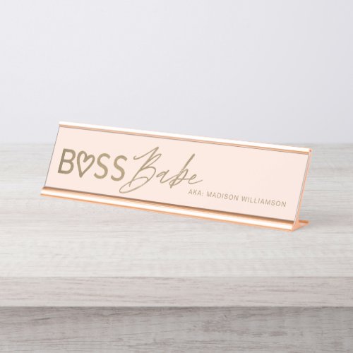 Modern Boss Babe Stylish Blush Pink  Gold Desk Name Plate