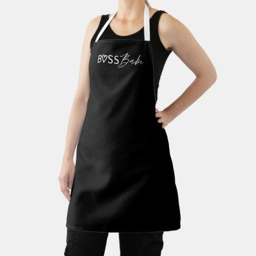 Modern Boss Babe Stylish Brush Script Black Apron