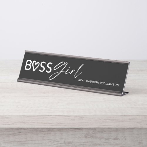 Modern Boss Girl Stylish Black  White Desk Name Plate