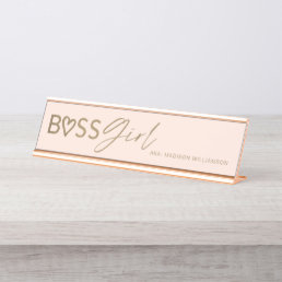 Modern Boss Girl Stylish Blush Pink &amp; Gold Desk Name Plate