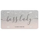 Modern boss lady quote silver glitter blush pink license plate Modern boss lady quote silver glitter blush pink license plate