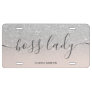 Modern boss lady quote silver glitter blush pink license plate