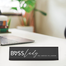 Modern Boss Lady Stylish Black &amp; White Desk Name Plate