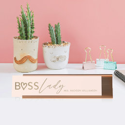 Modern Boss Lady Stylish Blush Pink &amp; Gold Desk Name Plate