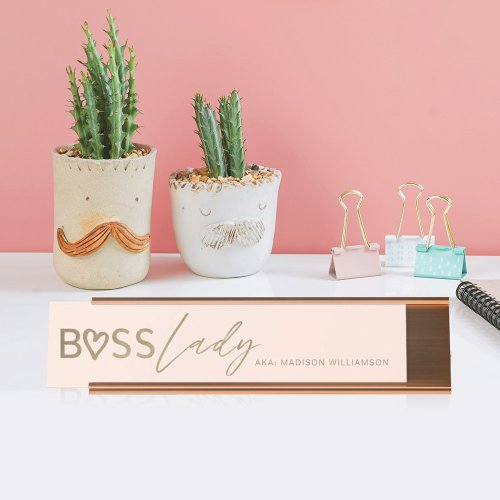 Modern Boss Lady Stylish Blush Pink  Gold Desk Name Plate