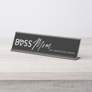 Modern Boss Mom Stylish Black & White Desk Name Plate