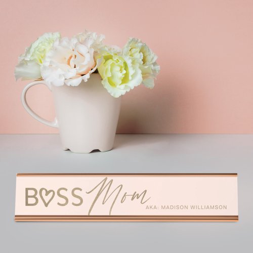 Modern Boss Mom Stylish Blush Pink  Gold Desk Name Plate