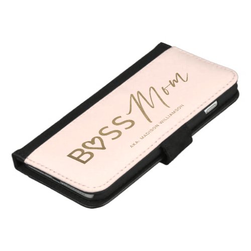 Modern Boss Mom Stylish Blush Pink  Gold iPhone 87 Plus Wallet Case