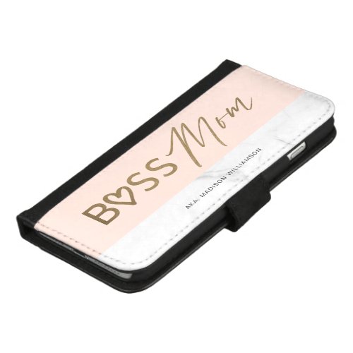 Modern Boss Mom Stylish Blush Pink Gold  Marble iPhone 87 Plus Wallet Case