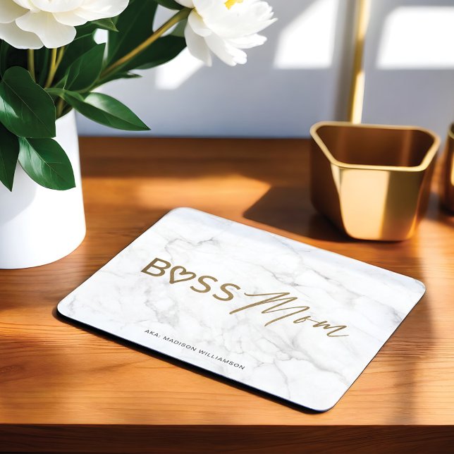 Modern Boss Mom Stylish Gold & White Grey Marble Mouse Pad (Modern Boss Mom Stylish Gold & White Grey Marble Mouse Pad)