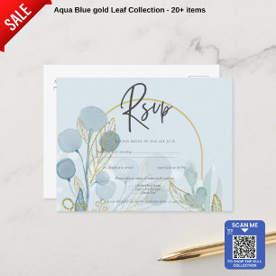 Modern Botanica; Aqua SeaGlass Gold Wedding Invite