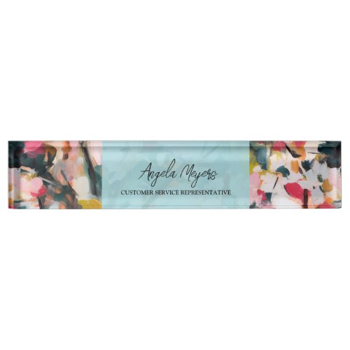 Modern Botanical Abstract Art Personalized Desk Name Plate