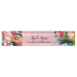 Modern Botanical Abstract Floral Personalized Desk Name Plate