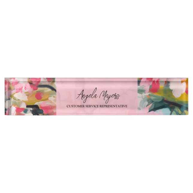 Modern Botanical Abstract Floral Personalized Desk Name Plate (Front)