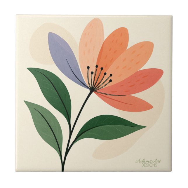 Modern Botanical Abstract Flower Art Ceramic Tile (Front)