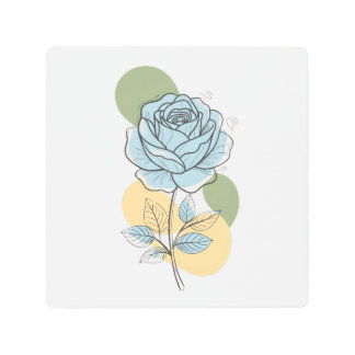 Modern Botanical Aesthetic - Blue Rose Line Art