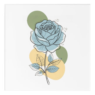 Modern Botanical Aesthetic - Blue Rose Line Art