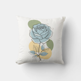 Modern Botanical Aesthetic - Blue Rose Line Art Throw Pillow