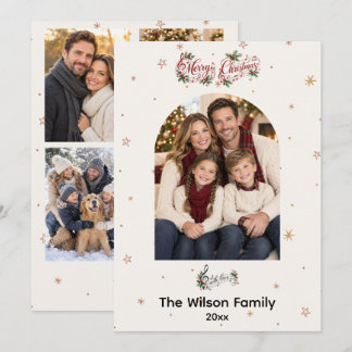 Modern Botanical Arch Frame Photo Christmas Card 