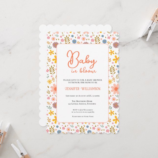 Modern Botanical Baby Shower invitation (Front/Back In Situ)