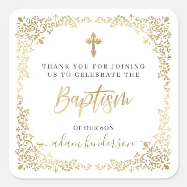 Modern Botanical Baptism Thank You Favor  Square Sticker (Front)