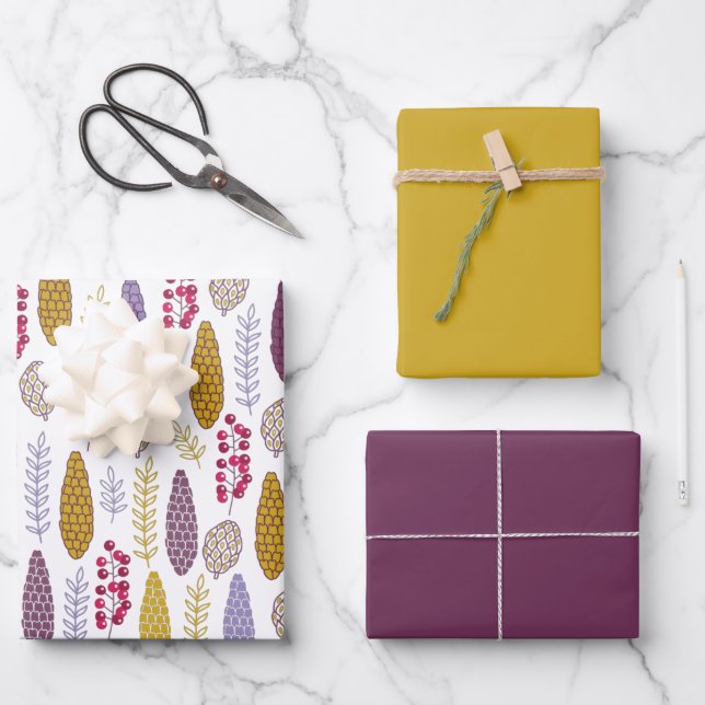 Modern Botanical Berry Pattern Wrapping Paper Sheets (Front)