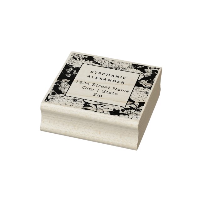 Modern botanical black and white flowers rubber stamp (Stamp)