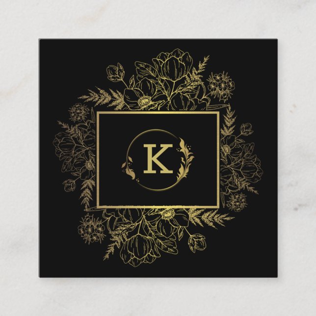 Modern Botanical Black Gold Business Card (Front)