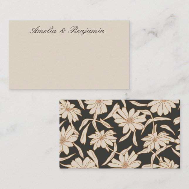 Modern Botanical Black Ivory Custom Gift Enclosure Note Card (Front/Back)