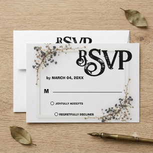 Modern Botanical Black& White Wedding RSVP Card