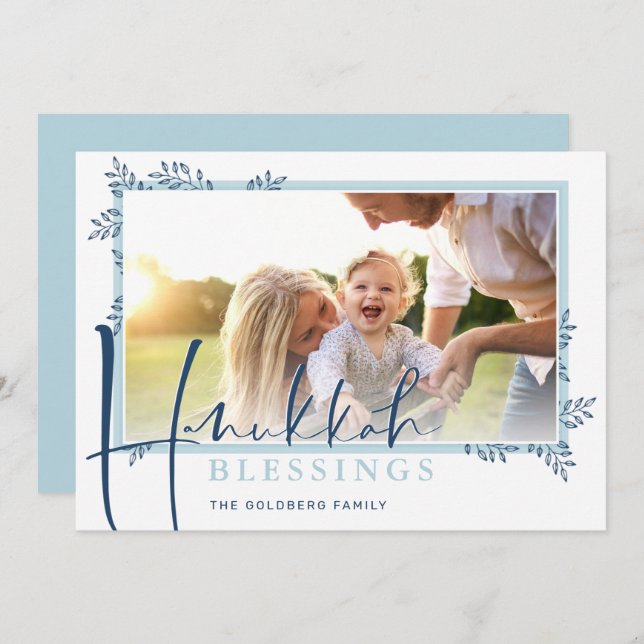 MODERN BOTANICAL blessings frame ferns blue Holiday Card (Front/Back)