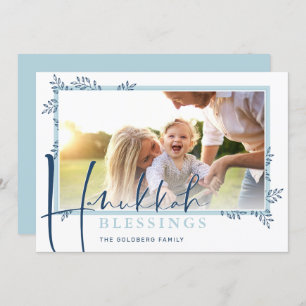 MODERN BOTANICAL blessings frame ferns blue Holiday Card