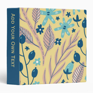 Modern Botanical Blue Floral on Beige Custom Text 3 Ring Binder