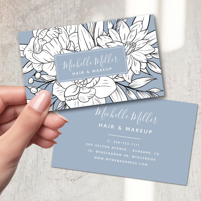 Modern Botanical Blue Script   Business Card (Creator Uploaded)