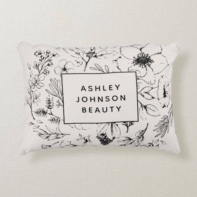 Modern Botanical Blush and Black Branded Accent Pillow (Front)