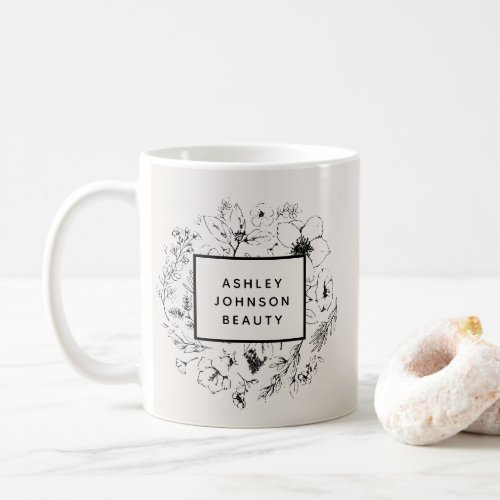 Modern Botanical Blush and Black Branded Coffee Mug