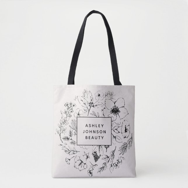 Modern Botanical Blush and Black Branded Tote Bag (Front)