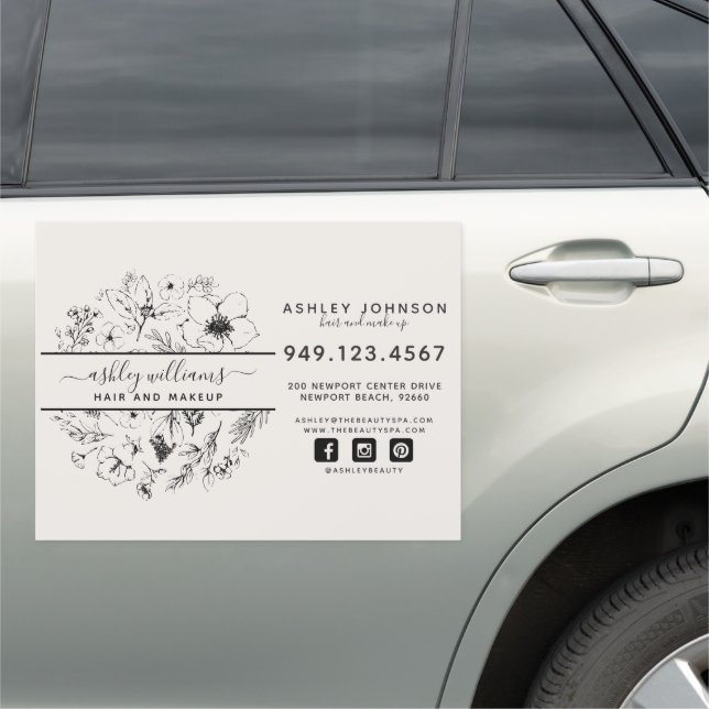 Modern Botanical Blush and Black Car Magnet (In Situ)