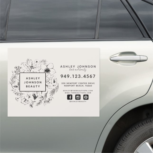 Modern Botanical Blush and Black Car Magnet (In Situ)
