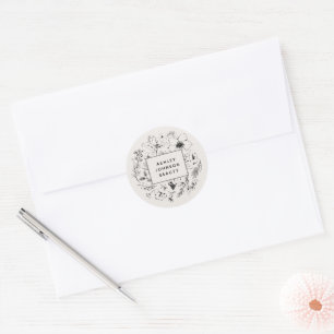 Modern Botanical Blush and Black Floral Classic Round Sticker