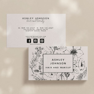 Modern Botanical Blush and Black Horizontal Business Card