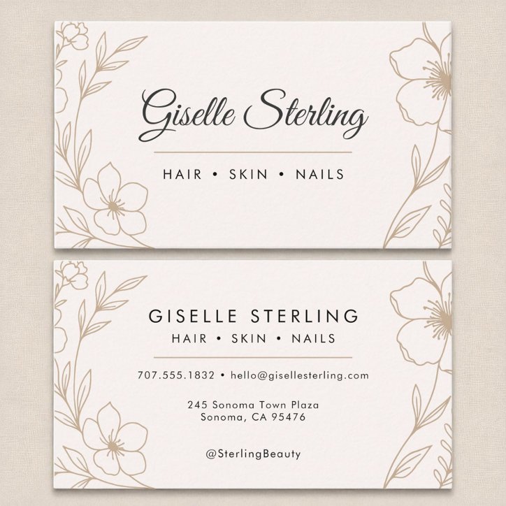 Modern Botanical Blush And Black Name Typography Business Card