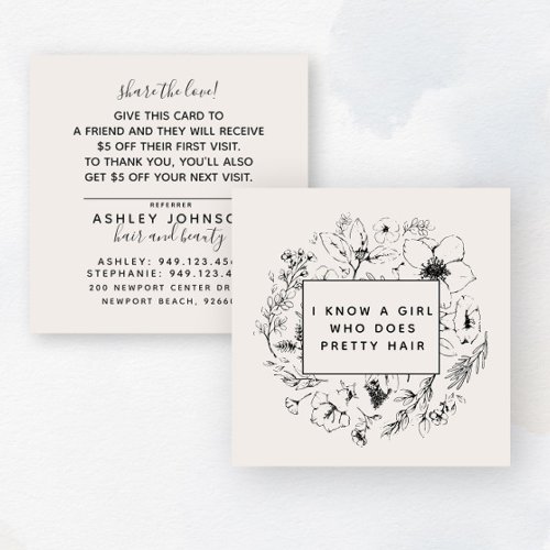 Modern Botanical Blush and Black Referral Card