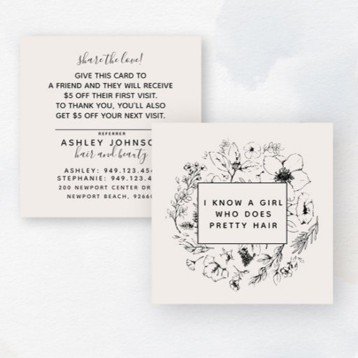 Customizable Modern Botanical Blush and Black Referral Card